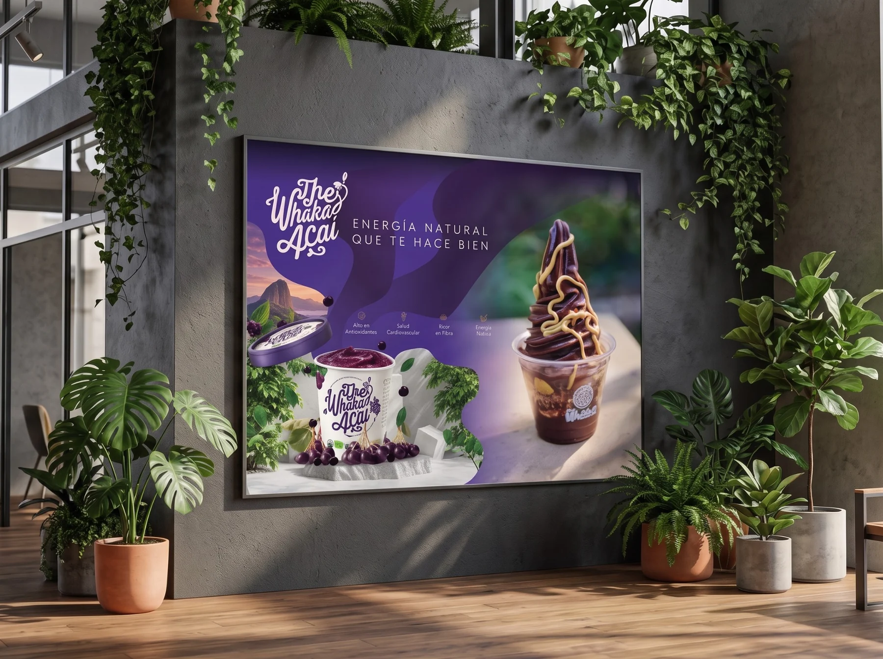 Publicidad Whaka Açaí en espacio interior
